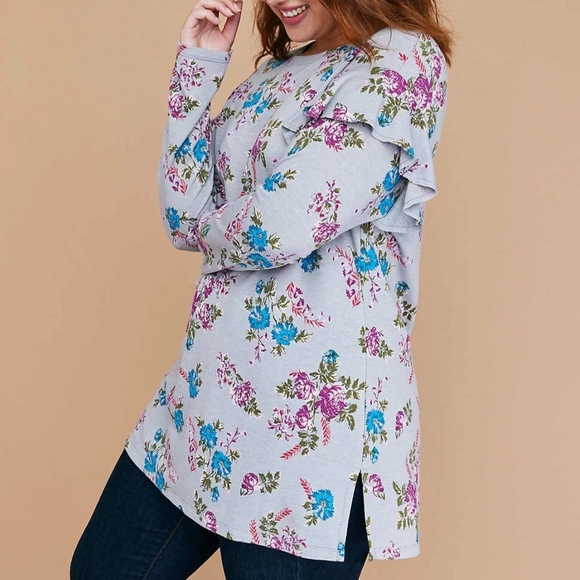 Lane Bryant Tops - Lane Bryant (Women's 14/16) Floral Long Sleeve Ruffle Long-line Tunic Top